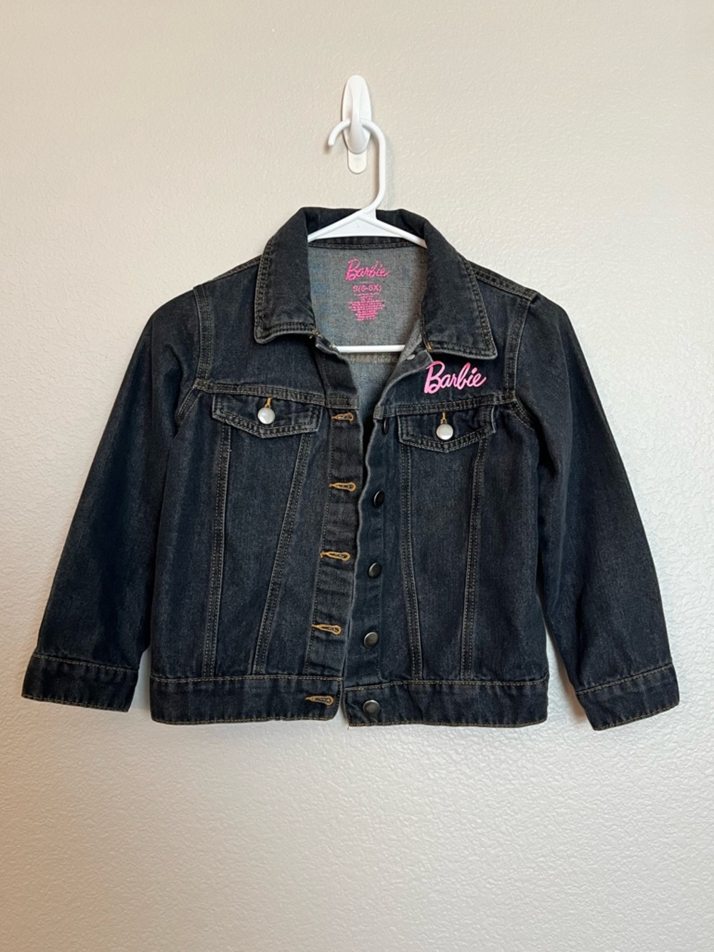 Barbie Black Denim Jacket with Pink Logo for Kids Size 6-6x